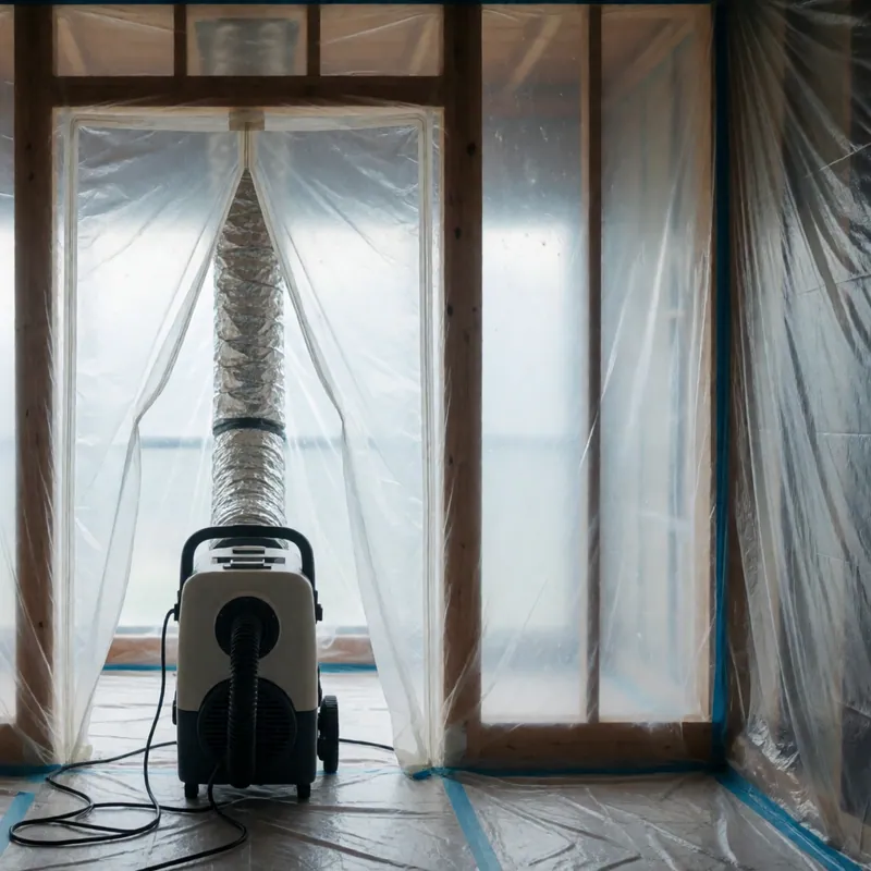 Mould remediation containment built by Woodside Water &amp; Fire Restoration in Woodside, New York
