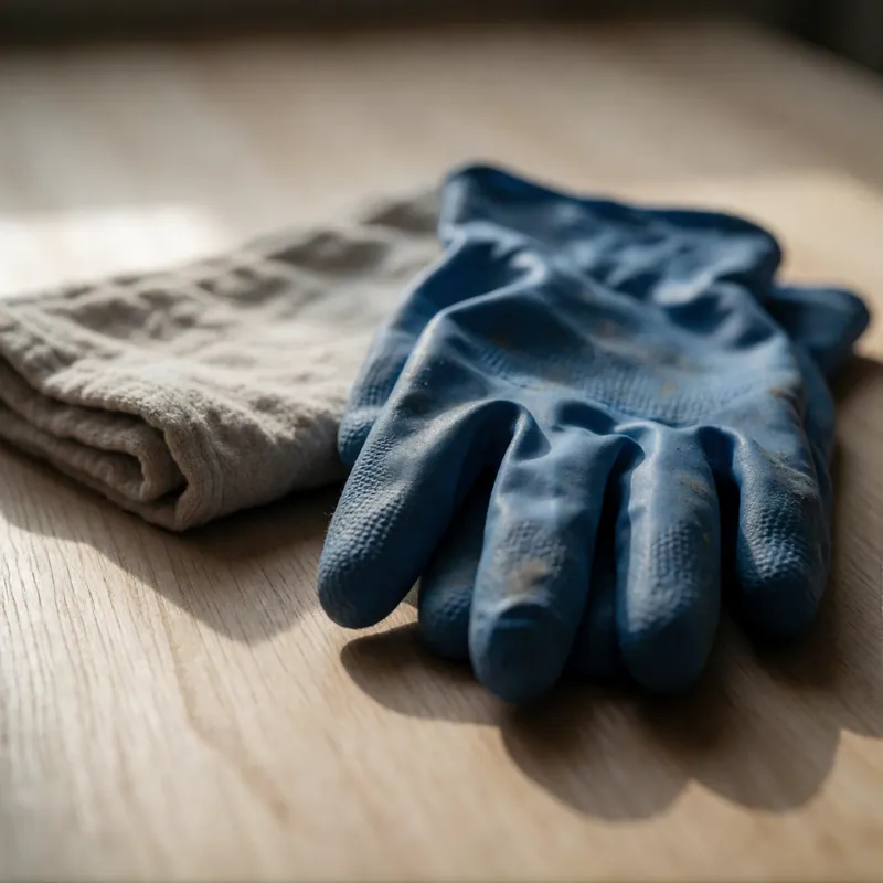 Work gloves at the end of a day at Woodside Water & Fire Restoration in Woodside, New York