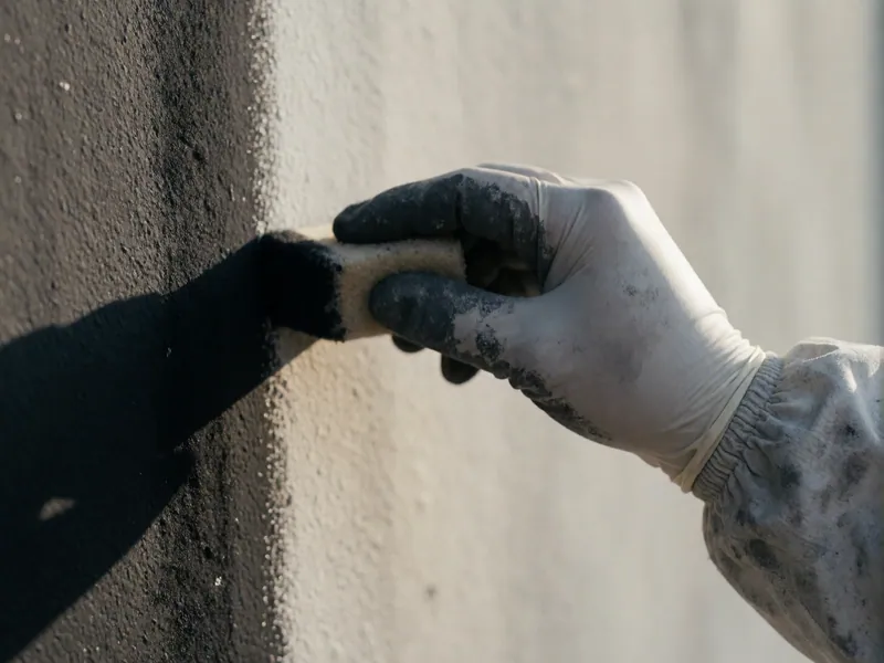 A dry sponge stroke through soot on a painted wall, by Woodside Water & Fire Restoration in Woodside, New York